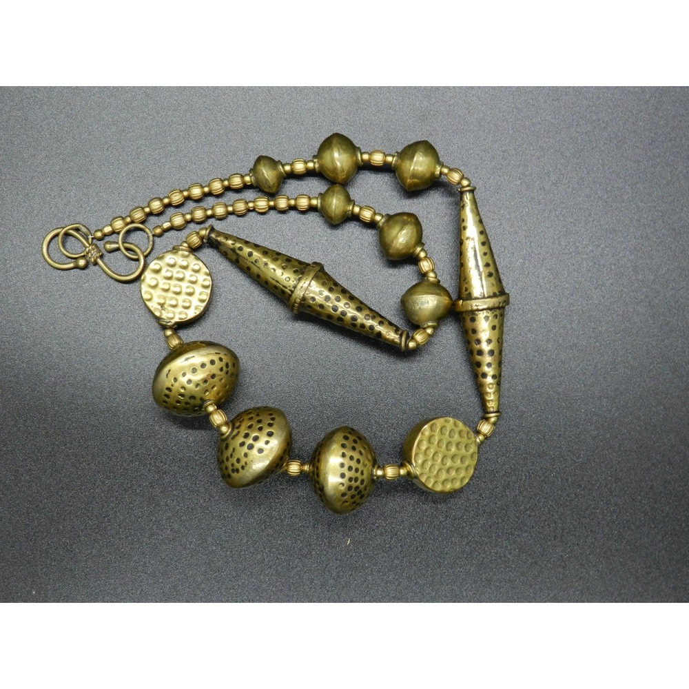 Tibetan Necklace, 19 inches Hammered Brass, S Clasp